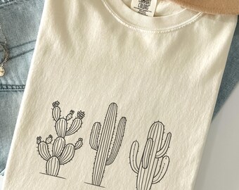 Comfort Colors Cactus Shirt Minimal Desert Plant Tee Boho Western Line Art