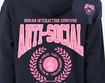 Anti-Social Pink Crest Hoodie | Funny Introvert Pullover