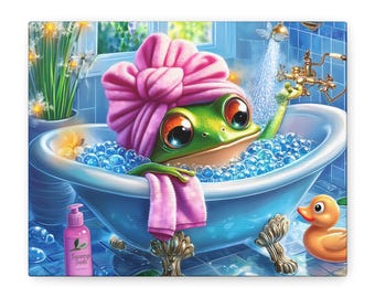 Frosch in der Badewanne Leinwand: Badezimmer Wandbild