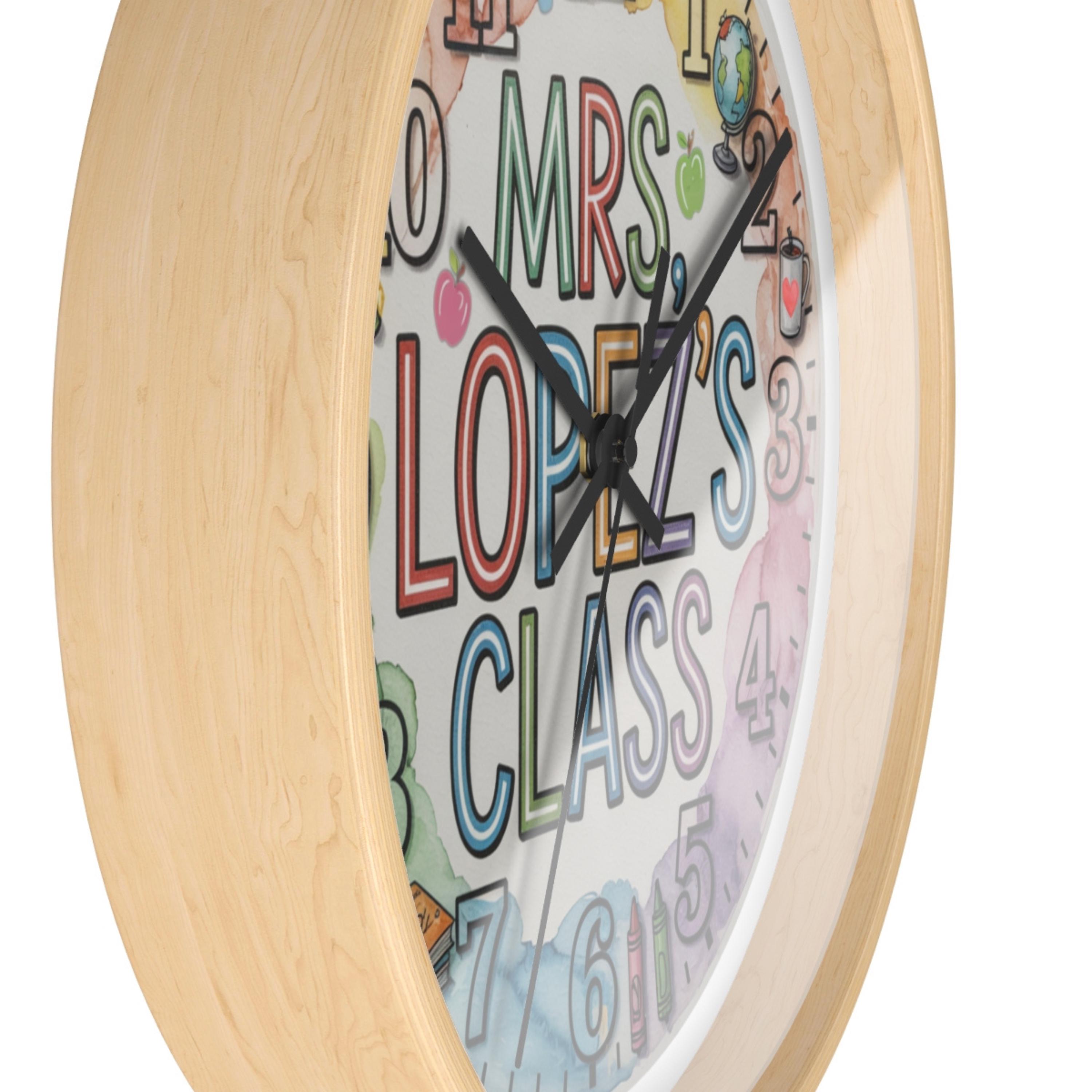 Personalized Classroom Wall Clock Teacher Name Custom Watercolor School ...