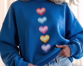 Vertical Watercolor Heart Sweatshirt | Cute & Comfy Design | Gift Idea | Women’s Oversized Crewneck