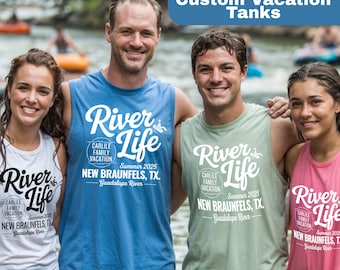 Custom Family River Trip Tank Top: Guadalupe River Tubing Vacation