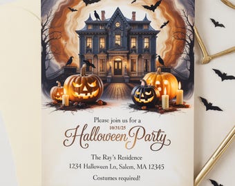 Haunted House Halloween Party Invitation: Spooky Costume Party, Editable Digital Download