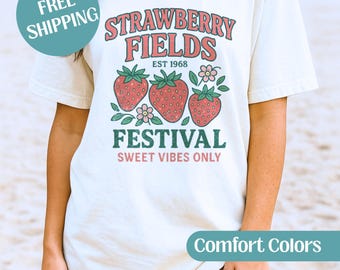 Koszulka z nadrukiem Strawberry Fields Festival: Retro Comfort Colors Graphic Tee