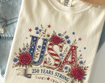 USA 250th Anniversary Shirt Patriotic Floral Fourth Of July Tee
