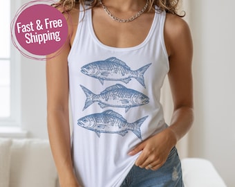 Vintage Fisch Grafik Tank Top: Coastal Comfort Farben Racerback