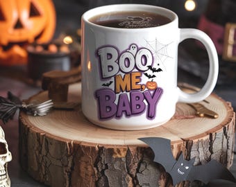 Boo Me Baby Halloween Coffee Mug Funny Ghost Bat Pumpkin Design Ceramic Cup