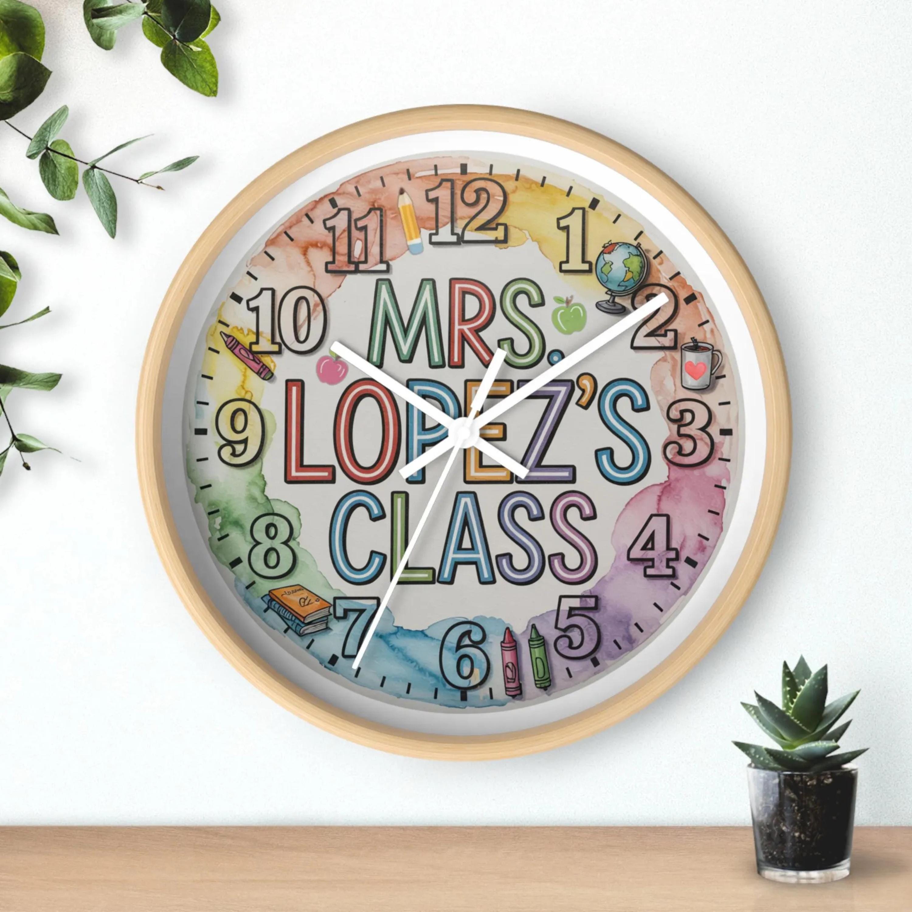Personalized Classroom Wall Clock Teacher Name Custom Watercolor School ...