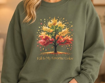 Fall Tree Autumn Leaves Sweatshirt - Cozy Design with Fall is My Favorite Color Quote