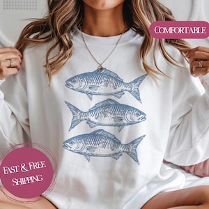 Fish Sweater, Boho Unisex Crewneck Sweatshirt, Bass Gifts, Fisher Tee, Fisher Gifts, Ocean, Fish Lover Gift, Nature Lover