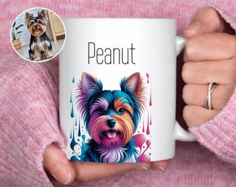 Custom Pet Portrait Mug, Colorful Dog Photo Coffee Cup