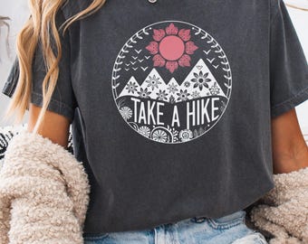 Boho Hiking Shirt: Floral Mountain Graphic Tee, Nature Lover Gift