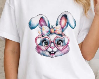 Maglietta kawaii con coniglietto pasquale, maglietta con grafica a forma di coniglio, outfit primaverile