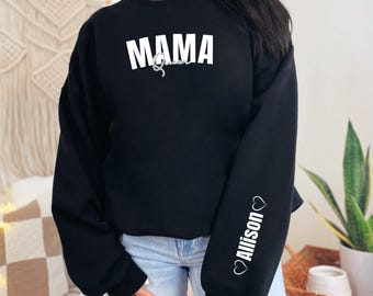 Personalized Mama Sweatshirt: Kid Names on Sleeve, New Mom Gift