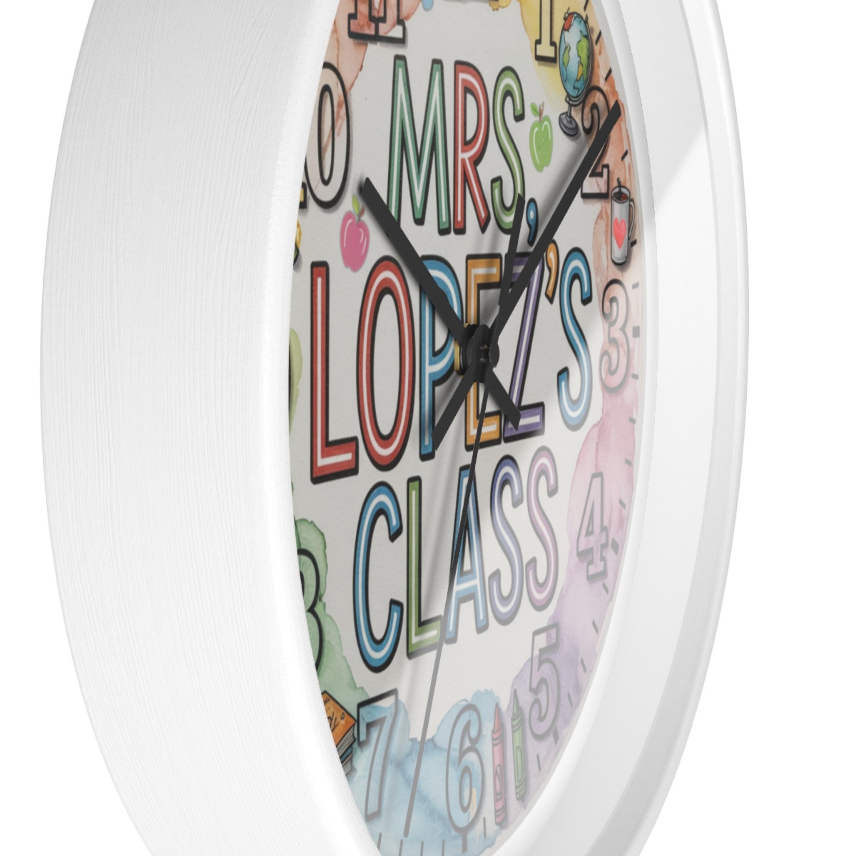 Personalized Classroom Wall Clock Teacher Name Custom Watercolor School ...