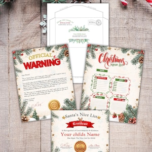 Certificado personalizado de lista de buenos deseos de Papá Noel + carta con sello oficial, sobre festivo y lista de deseos / Correo del Polo Norte, sorpresa para niños, Navidad 2024