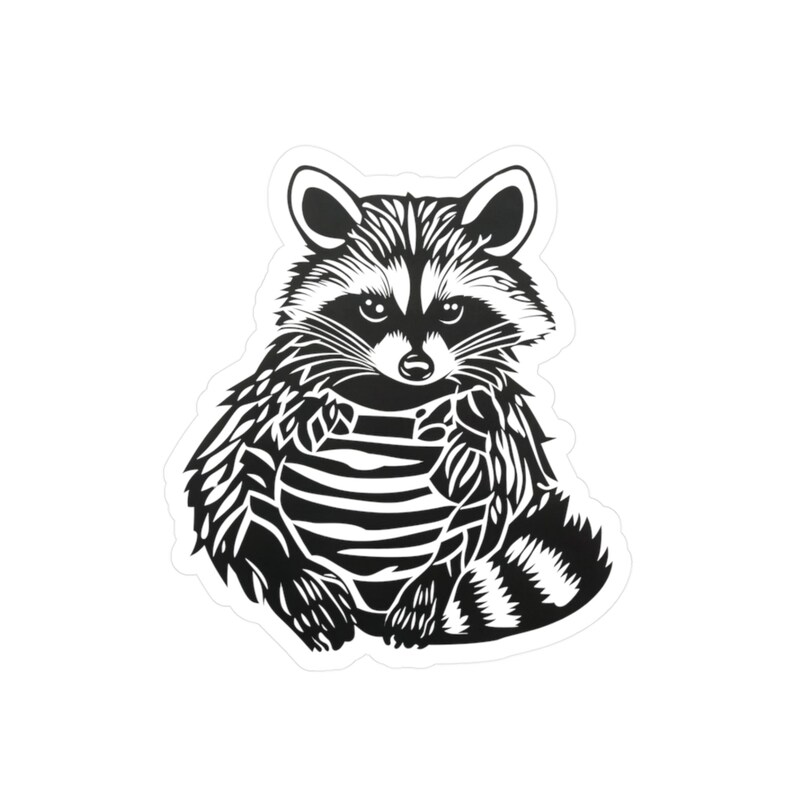 Raccoon Black and White Decal, Wall Art Decor, Laptop Sticker, Car ...