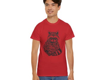 Camiseta minimalista de guaxinim, arte em estêncil, camiseta unissex de algodão.
