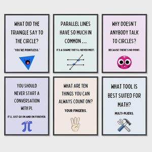 Set of 6 Funny Math Classroom Posters, Math Prints, Math Classroom Decor, Homeschool Prints, Classroom Printables, Puns, Jokes, Teacher Gift