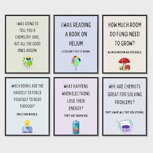 Funny Science Posters, Set of 6 Prints, Science Classroom Posters, Science Classroom Decor, Science Puns, Homeschool Science, Science Prints