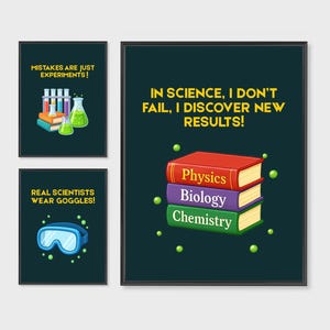 3 Growth Mindset & Funny Science Posters, Homeschool Prints, Science Classroom Decor, Classroom Posters, Decor Bundle, Science Teacher Gift