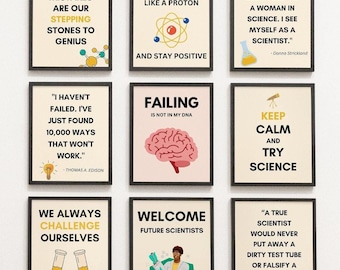 Pósteres para el aula de ciencias, láminas sobre mentalidad de crecimiento (descarga digital)