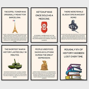 Set Of 6 History Posters Fun Facts, History Classroom Posters, Classroom Decor Bundle, Educational Posters, Facts, History Teacher Gift