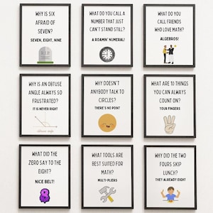 9 Funny Math Posters, Puns, Classroom Posters, Math Classroom Decor Bundle, Homeschool Prints, Jokes, Bulletin Board, Math Teacher Gift