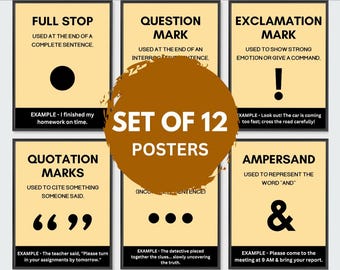 Punctuation Posters, English Classroom Decor, Set of 12 (Digital Download)