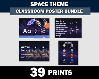 Paquete de pósteres para el aula con temática espacial, láminas de ciencias para la educación en casa (39 láminas)