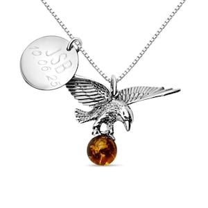 Eagle pendant 925 silver with personal engraving - power animal necklace, talisman for freedom & strength, gift for men, with chain