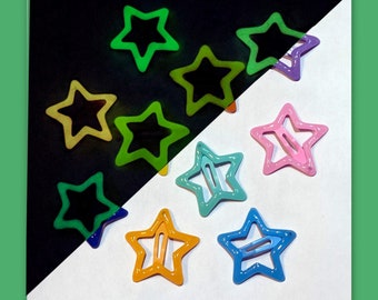 Pinzas para el pelo con forma de estrella que brillan en la oscuridad, estilo kawaii, para niñas, color neón fluorescente, ideales para festivales y con temática de arcoíris. Set de 10 pinzas estilo Y2K.