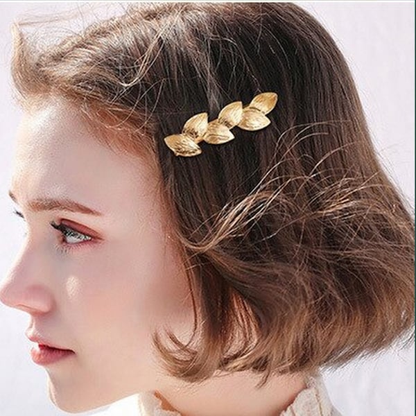 2 Gold or silver leaf hair slides leaf hair pins bridal hair clips Gold Leaf Woodland Wedding women's hair accessories gift present barrette