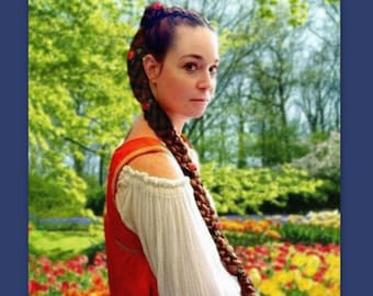 Renaissance eerlijke outfit kostuum custom lang haar gevlochten verlenging gevlochten haarstuk festival middeleeuwse accessoires vrouwen pruik haarstukje sca