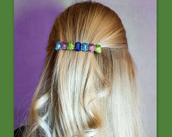 French clip Hair Barrette Boutique Barrette Bar Barrette Long Hair Clip purple blue green teal jeweled Chunky jewel for Gift Daily Hair Clip