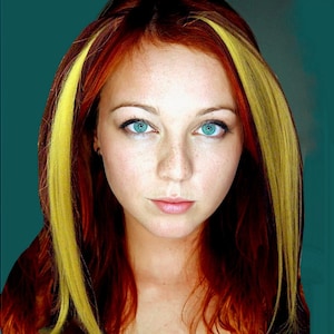 Yellow Clip In Human Hair Extensions: Scene Hair Accessory colored Cheerleader Teen present gift weft 14&quot; or 18&quot; x 2&quot; wide (2 pcs) set gold