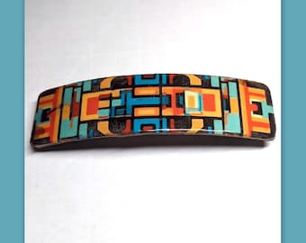 Extra Large Pattern French Hair Barrette Clip geometric design thick large Barrette Hair Accessory double clasp no slip gift for her retro