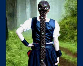 Renaissance eerlijke outfit kostuum lang haarvlecht verlenging historisch re-enactment SCA Middeleeuwse vrouwenpruik gevlochten haar accessoire haarstukje