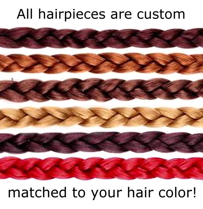 May include: Six different colors of braided hair extensions. All hairpieces are custom matched to your hair color!