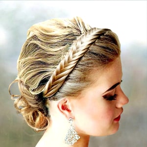 fishtail herringbone braid hair braided headband elastic headband plait beach wedding bridal hairband women accessory hairpiece diadem