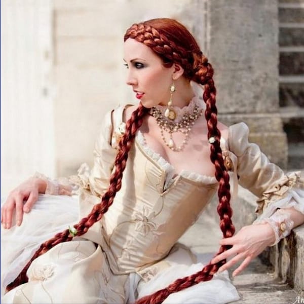 Medieval Renaissance fair outfit costume wig hair braids long 2 Braid hair extensions princess wig hair falls accessories synthetic hair