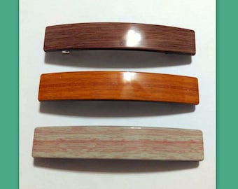 Minimalist Hair Barrette Clip thick Hair Accessory large faux wood grain Barrette Statement double clasp no slip Adult handmade gift for her