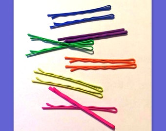 Neon Bright colored bobby pins decorative simple vibrant colorful orange hot pink hair pin long short trendy hairstyle hair accessories
