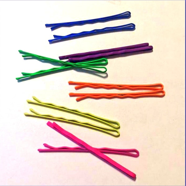 Neon Bright colored bobby pins decorative simple vibrant colorful orange hot pink hair pin long short trendy hairstyle hair accessories