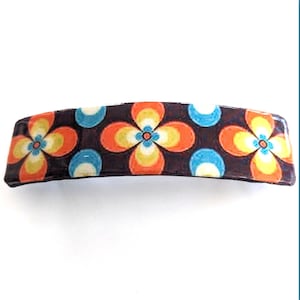 Extra Large French Hair Barrette Clip retro groovy flower mod design Pattern thick large Barrette Hair Accessory double clasp no slip gift