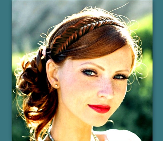 Wide Herringbone Fishtail Braided Hair Braid Plait Headband Bridal Hairband Elastic Headband Beach Wedding Women Accessory Hairpiece Diadem