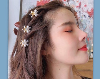 Mini Pearl Hair tiny Clips Cute Little Daisy hair Claws Korean Hairpin Hair barrette bridesmaid flower girl accessory Mini Elegant Side Clip