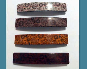 Minimalist paisley Statement French Hair Barrette Clip wood grain tone thick large Barrette Adult Hair Accessories double clasp no slip gift