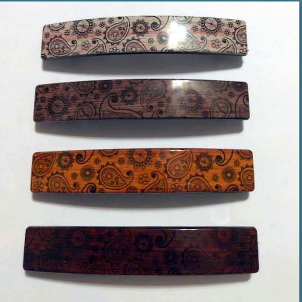 Minimalist paisley Statement French Hair Barrette Clip wood grain tone thick large Barrette Adult Hair Accessories double clasp no slip gift