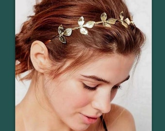 Wedding wreath gold leaf Hair Vine headband Bridal Bride bridesmaid hair Laurel Boho Headpiece Ivy Woodland leaves crown tiara accessory